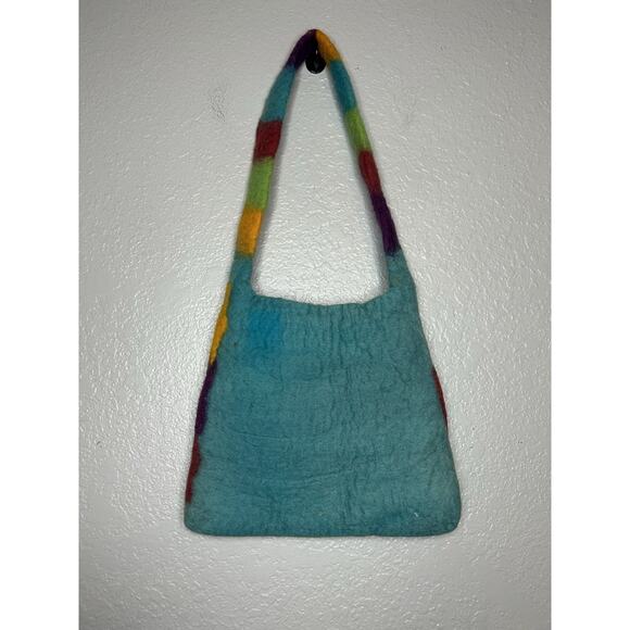 Colorful Geometric Hand Felted Wool Handbag Funky Artsy Hippie - Picture 5 of 10